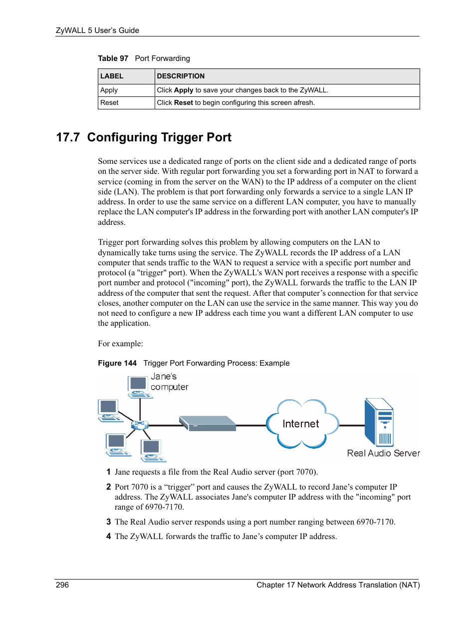 7 configuring trigger port | ZyXEL Communications ZyXEL ZyWALL 5 User Manual | Page 297 / 667