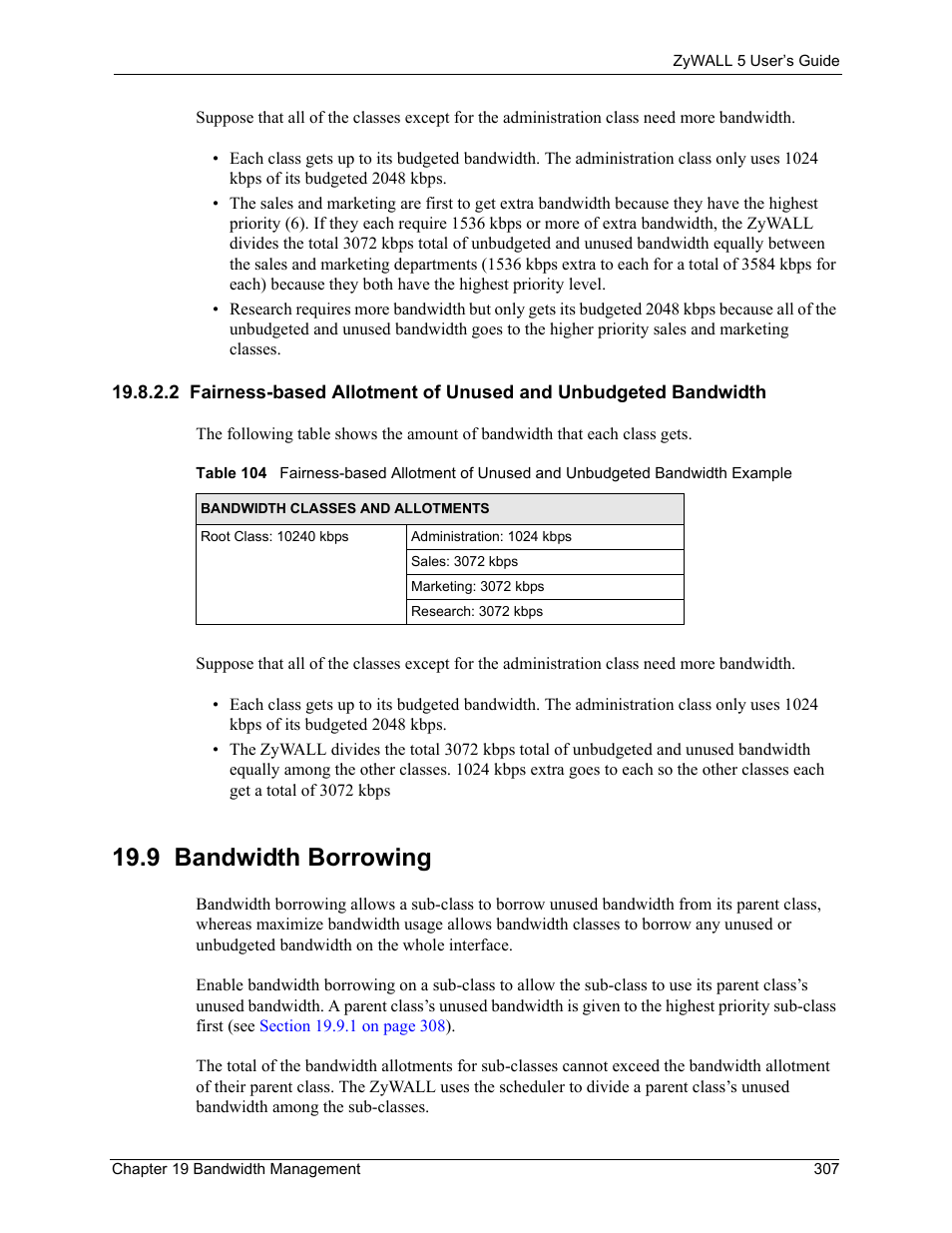 9 bandwidth borrowing | ZyXEL Communications ZyXEL ZyWALL 5 User Manual | Page 308 / 667