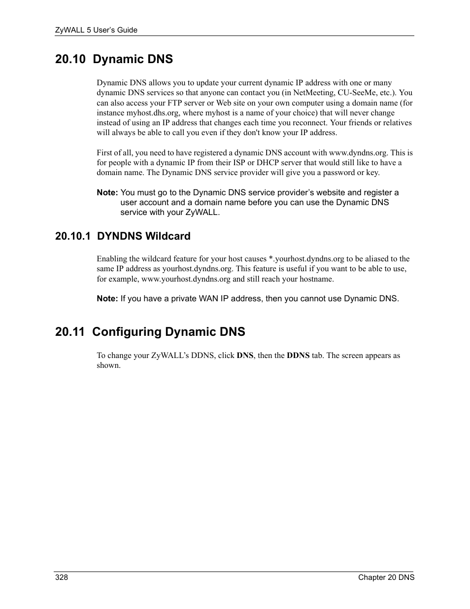 10 dynamic dns, 1 dyndns wildcard, 11 configuring dynamic dns | ZyXEL Communications ZyXEL ZyWALL 5 User Manual | Page 329 / 667