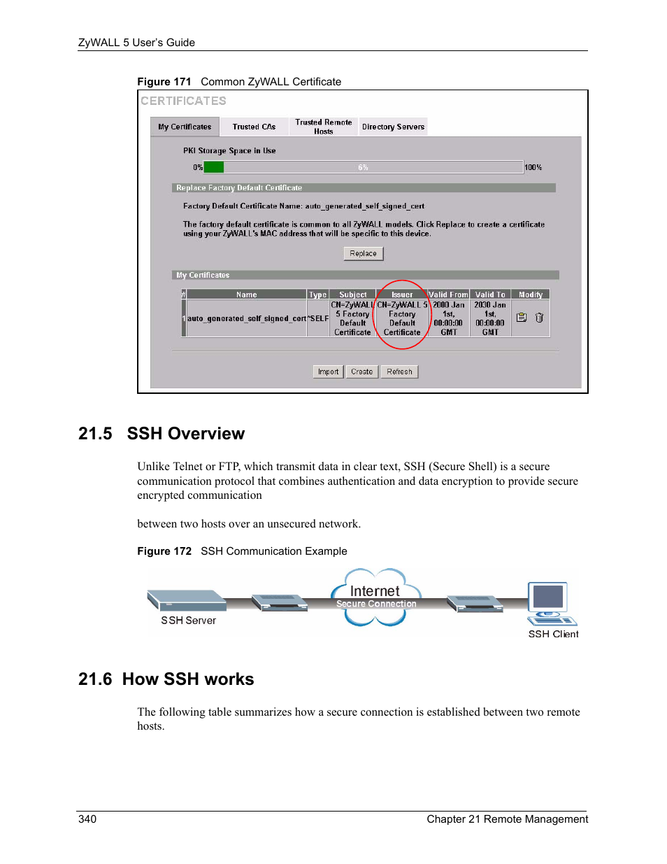 5 ssh overview, 6 how ssh works, 5 ssh overview 21.6 how ssh works | ZyXEL Communications ZyXEL ZyWALL 5 User Manual | Page 341 / 667