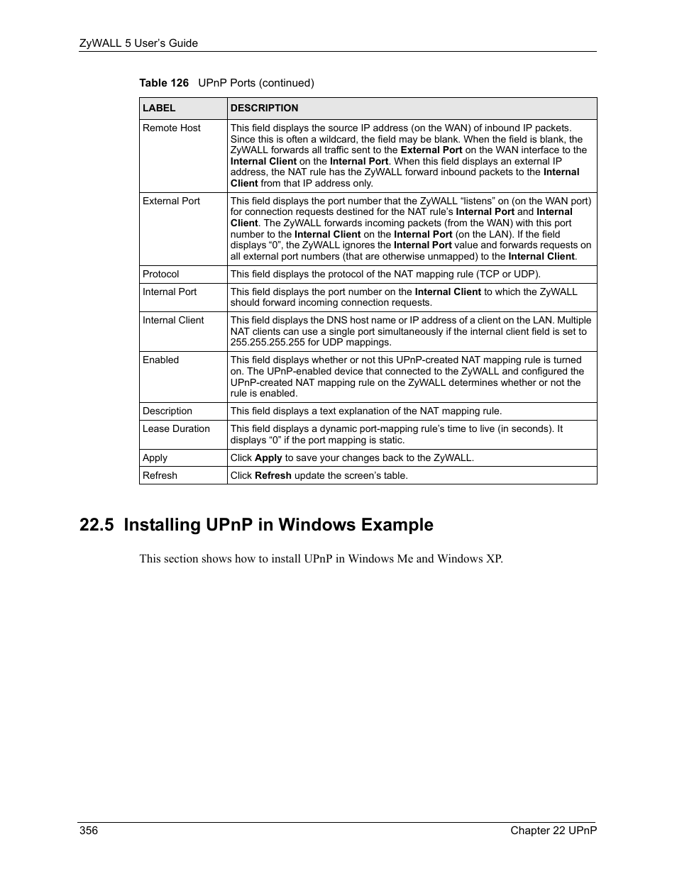 5 installing upnp in windows example | ZyXEL Communications ZyXEL ZyWALL 5 User Manual | Page 357 / 667