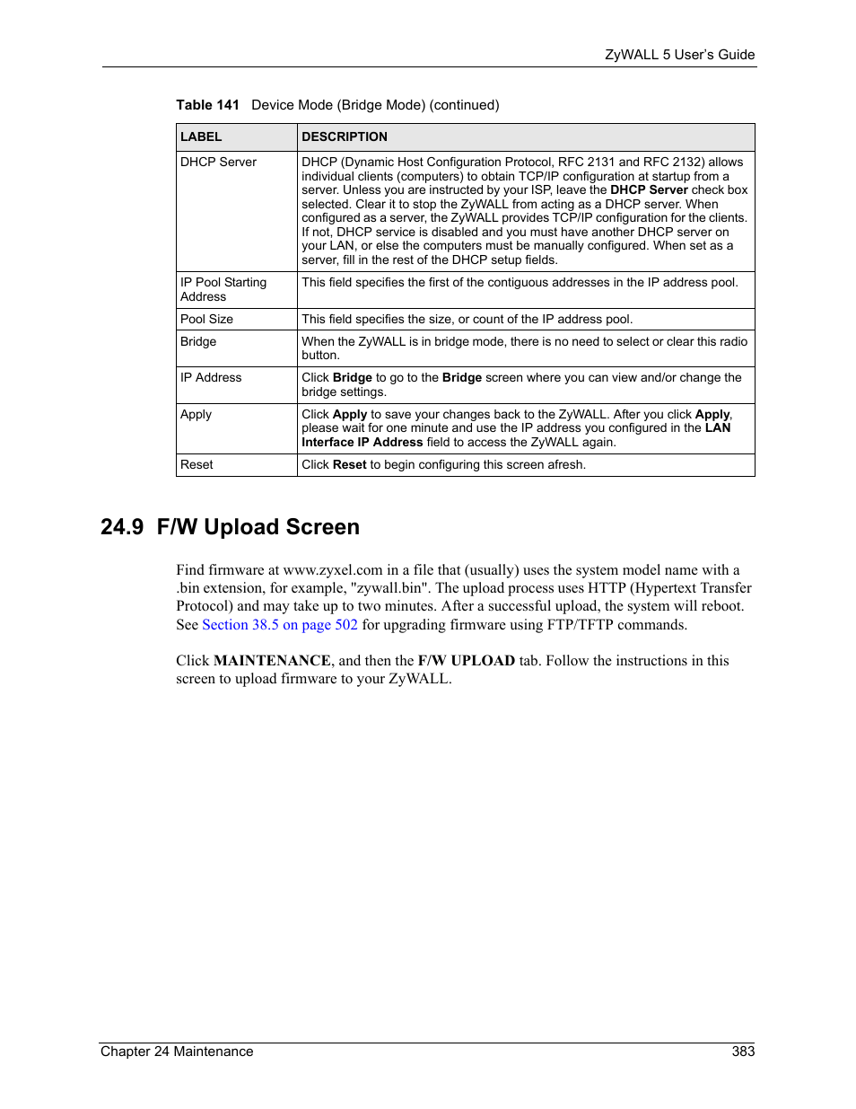 9 f/w upload screen | ZyXEL Communications ZyXEL ZyWALL 5 User Manual | Page 384 / 667