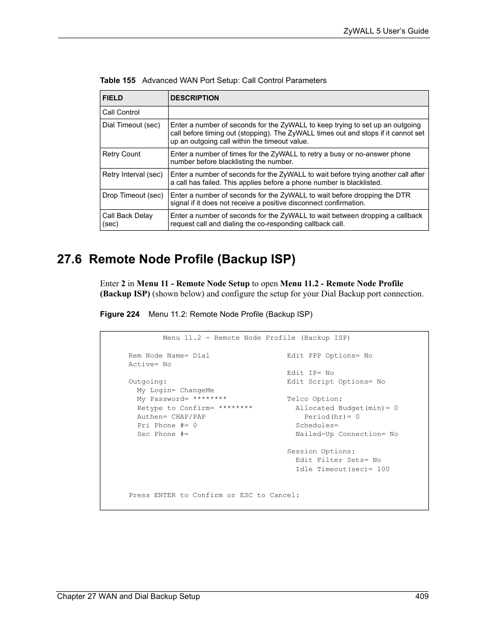 6 remote node profile (backup isp) | ZyXEL Communications ZyXEL ZyWALL 5 User Manual | Page 410 / 667