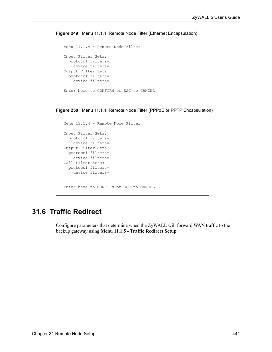 6 traffic redirect | ZyXEL Communications ZyXEL ZyWALL 5 User Manual | Page 442 / 667