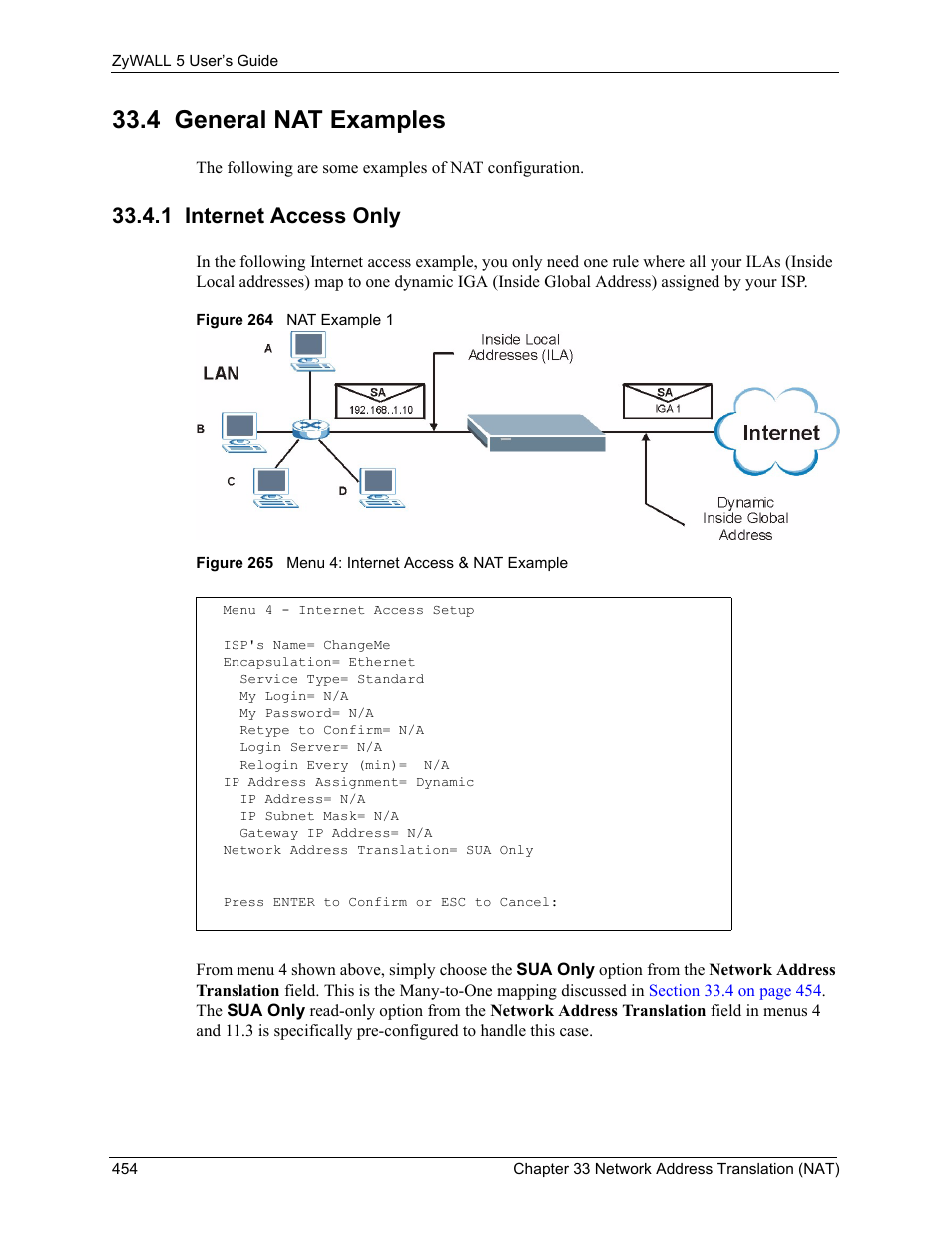 4 general nat examples, 1 internet access only | ZyXEL Communications ZyXEL ZyWALL 5 User Manual | Page 455 / 667