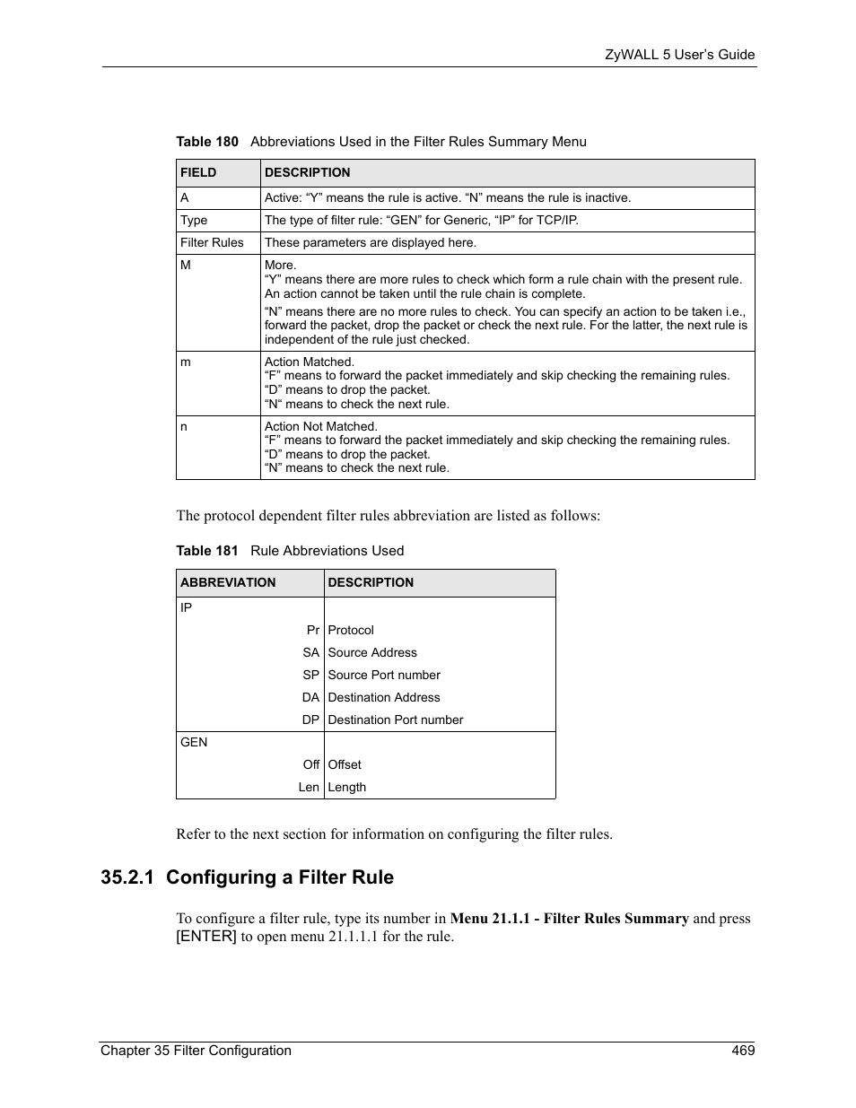 1 configuring a filter rule | ZyXEL Communications ZyXEL ZyWALL 5 User Manual | Page 470 / 667