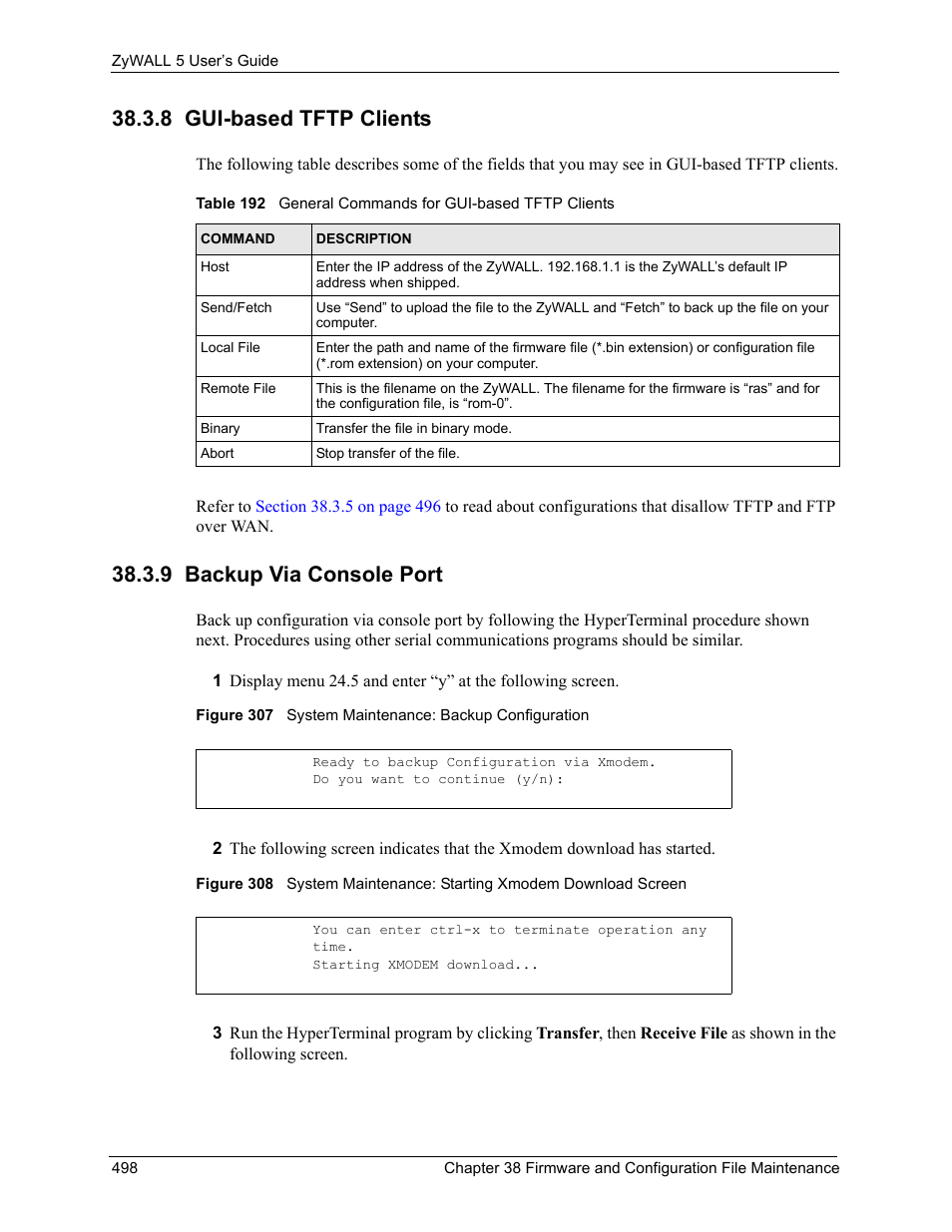8 gui-based tftp clients, 9 backup via console port | ZyXEL Communications ZyXEL ZyWALL 5 User Manual | Page 499 / 667
