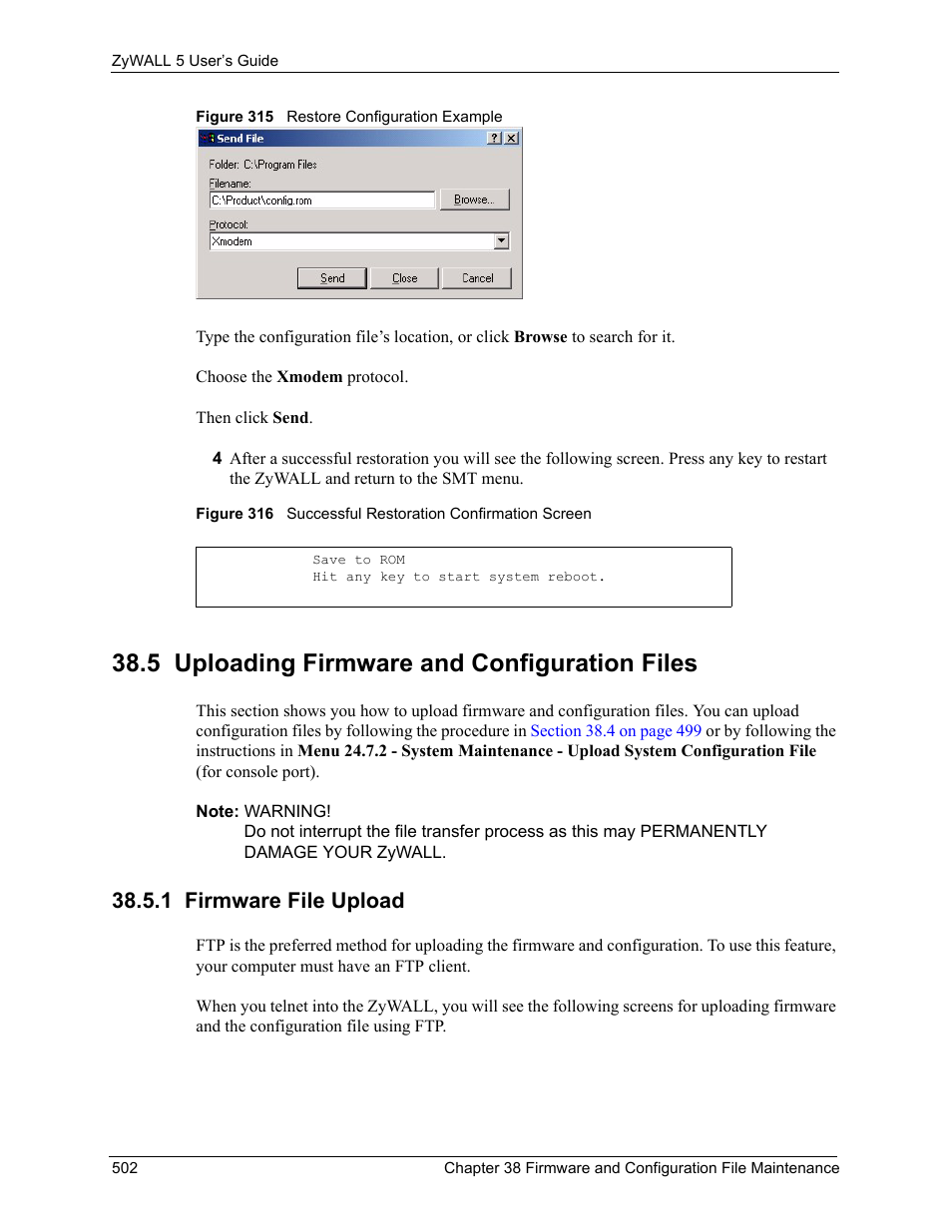 5 uploading firmware and configuration files, 1 firmware file upload | ZyXEL Communications ZyXEL ZyWALL 5 User Manual | Page 503 / 667