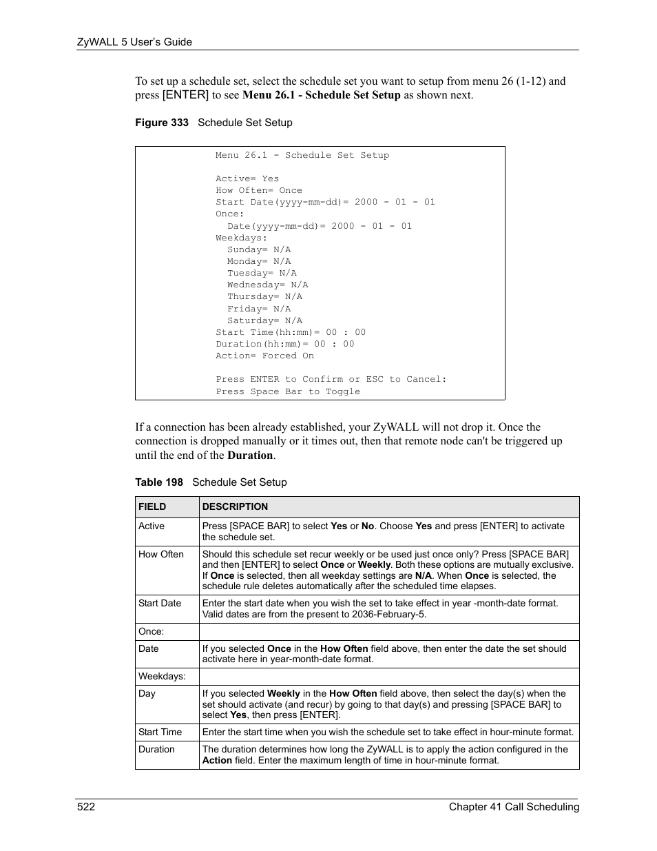 Figure 333 schedule set setup, Table 198 schedule set setup | ZyXEL Communications ZyXEL ZyWALL 5 User Manual | Page 523 / 667