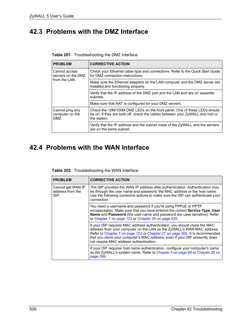 3 problems with the dmz interface, 4 problems with the wan interface | ZyXEL Communications ZyXEL ZyWALL 5 User Manual | Page 527 / 667