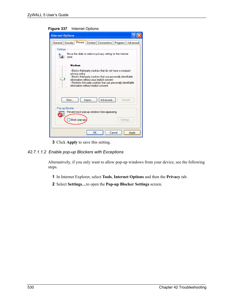 Figure 337 internet options | ZyXEL Communications ZyXEL ZyWALL 5 User Manual | Page 531 / 667