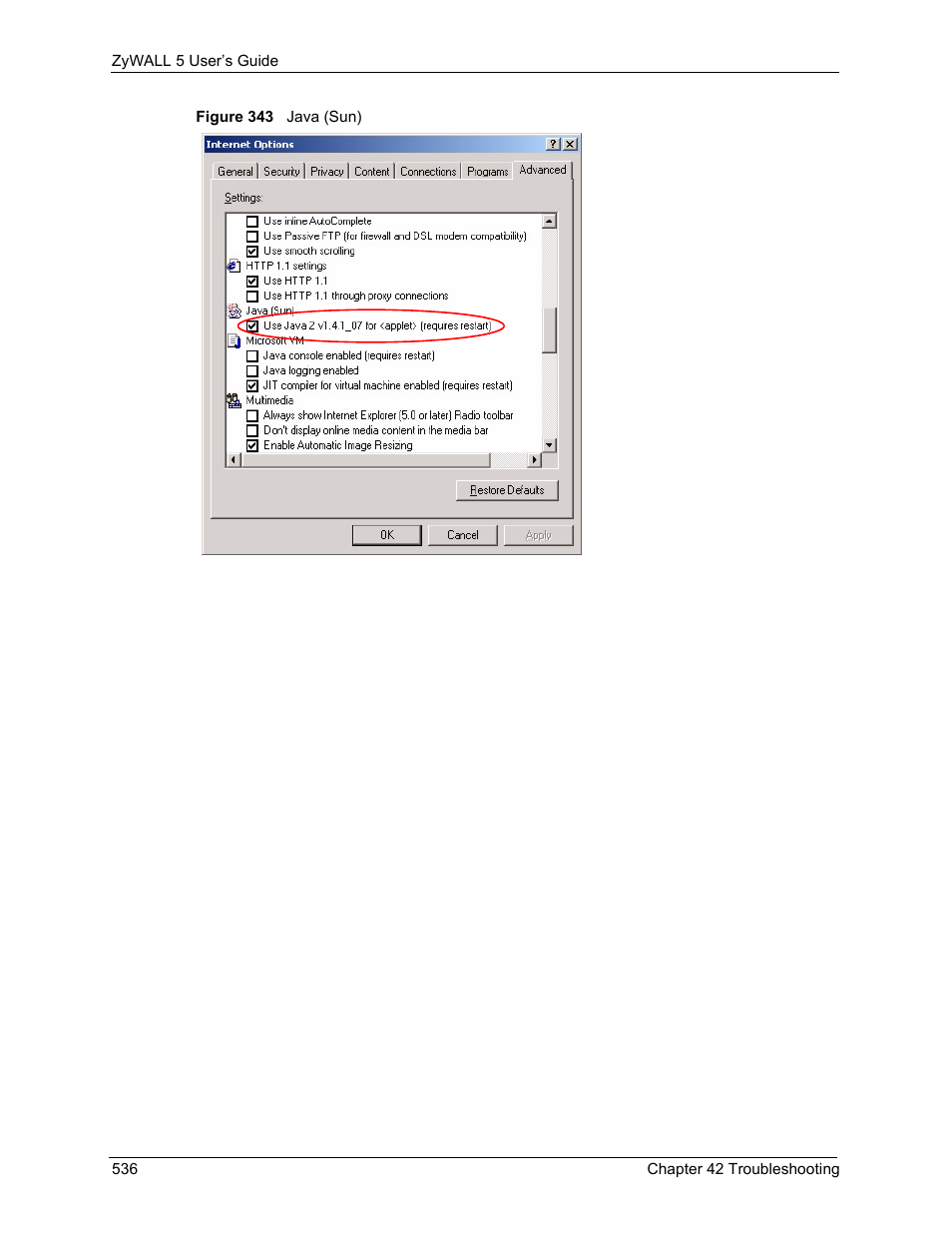 Figure 343 java (sun) | ZyXEL Communications ZyXEL ZyWALL 5 User Manual | Page 537 / 667