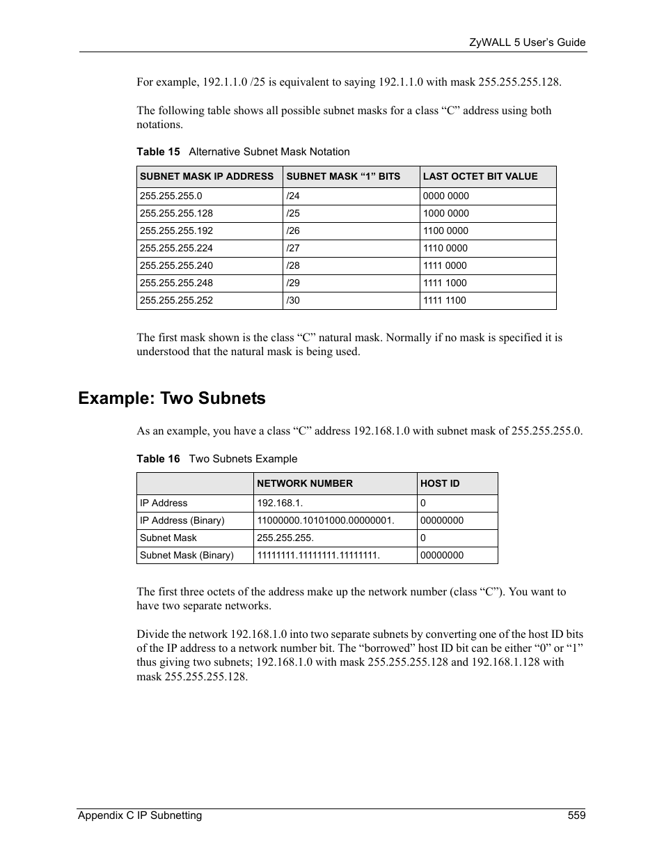 Example: two subnets | ZyXEL Communications ZyXEL ZyWALL 5 User Manual | Page 560 / 667