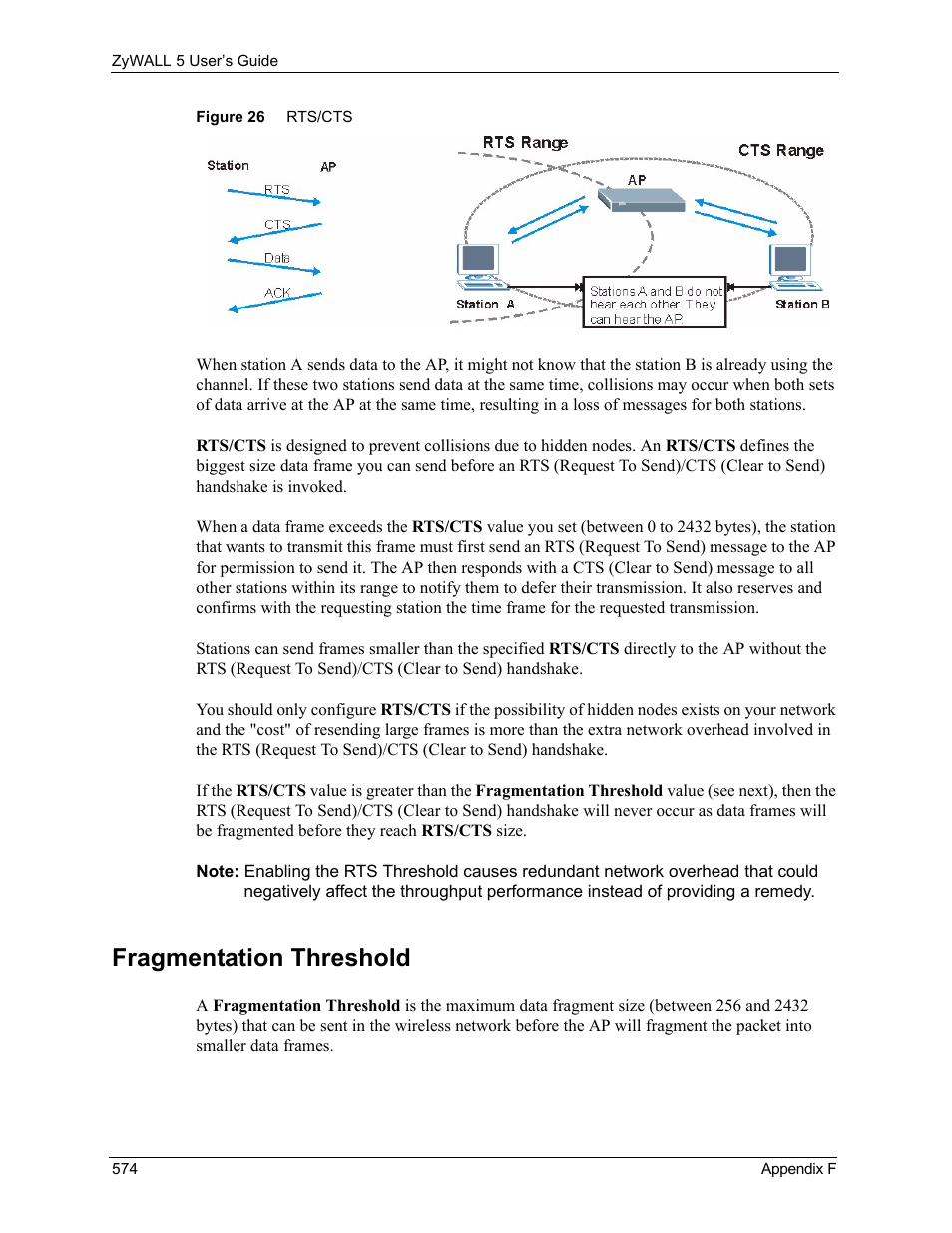 Fragmentation threshold, Figure 26 rts/cts | ZyXEL Communications ZyXEL ZyWALL 5 User Manual | Page 575 / 667