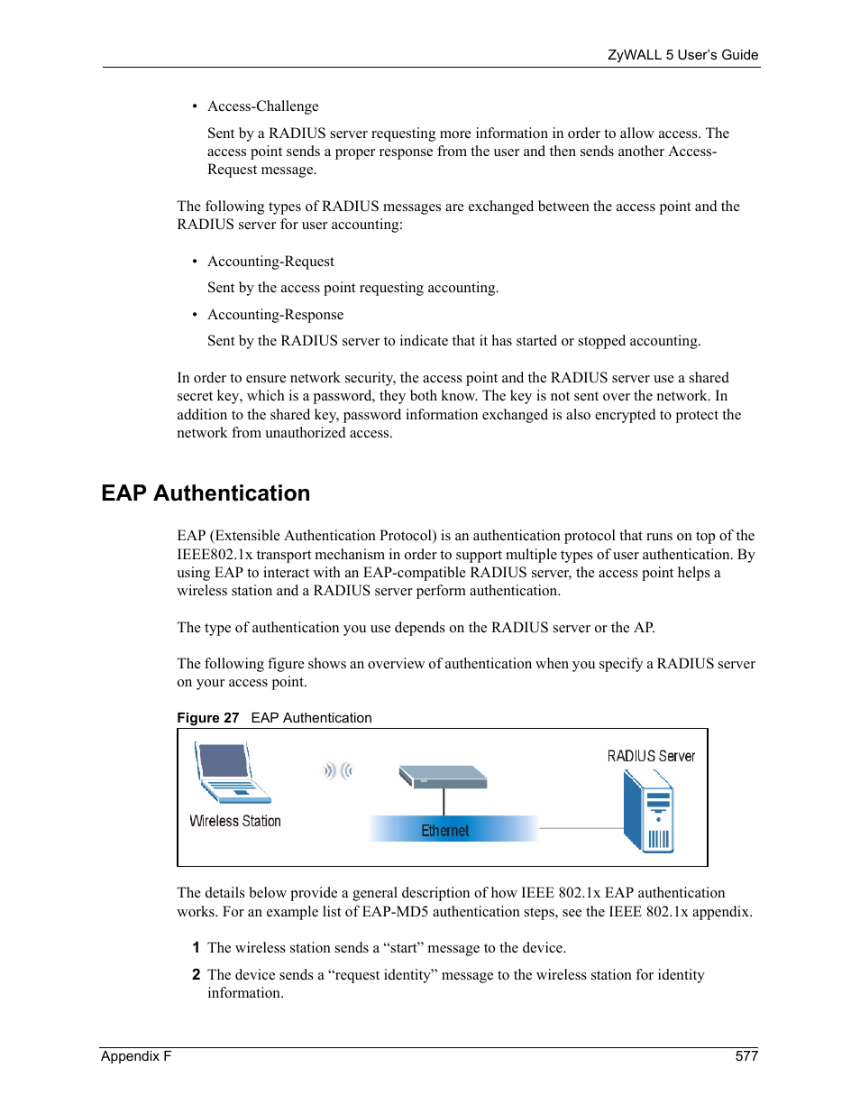 Eap authentication, Figure 27 eap authentication | ZyXEL Communications ZyXEL ZyWALL 5 User Manual | Page 578 / 667