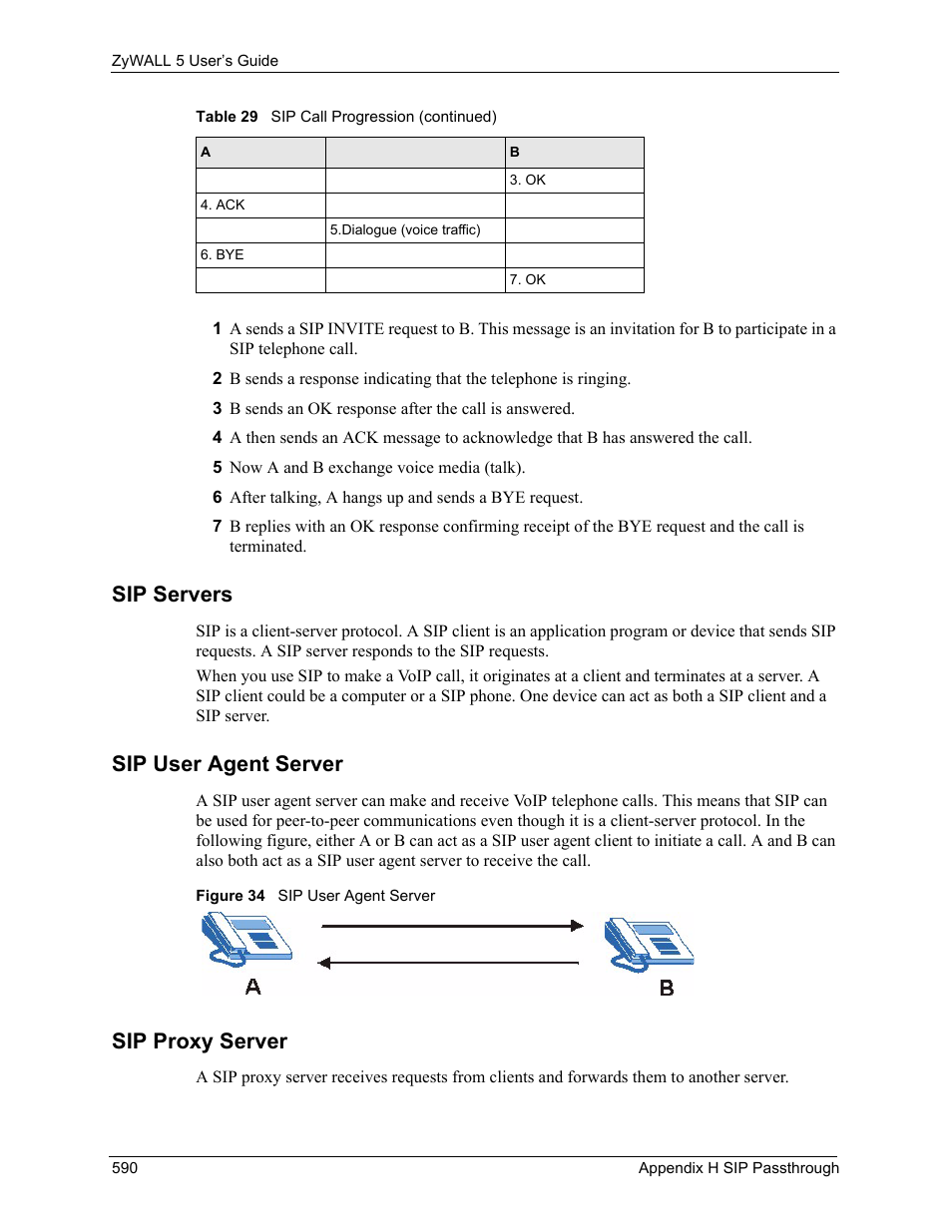 Sip servers, Sip user agent server, Sip proxy server | Figure 34 sip user agent server | ZyXEL Communications ZyXEL ZyWALL 5 User Manual | Page 591 / 667