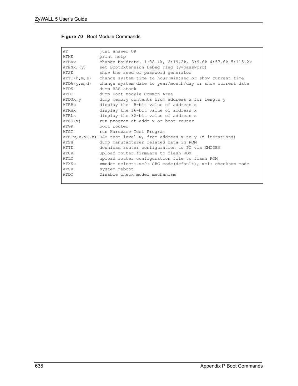Figure 70 boot module commands | ZyXEL Communications ZyXEL ZyWALL 5 User Manual | Page 639 / 667