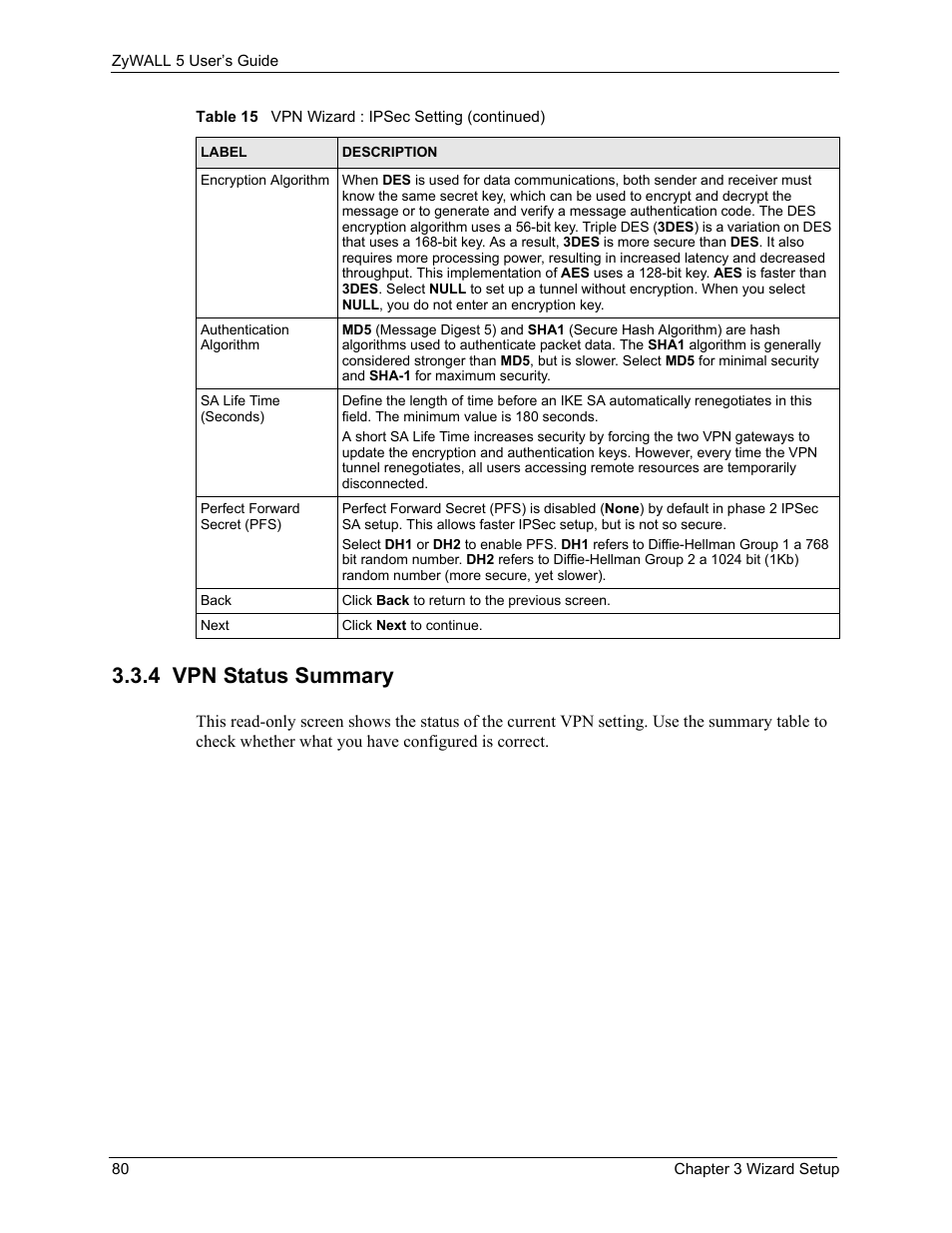 4 vpn status summary | ZyXEL Communications ZyXEL ZyWALL 5 User Manual | Page 81 / 667