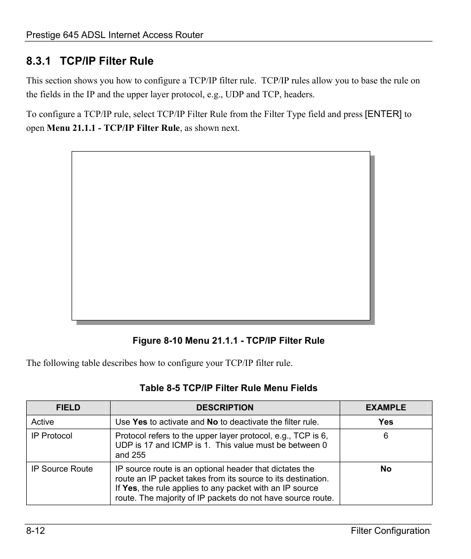 1 tcp/ip filter rule | ZyXEL Communications Prestige 645R User Manual | Page 111 / 180