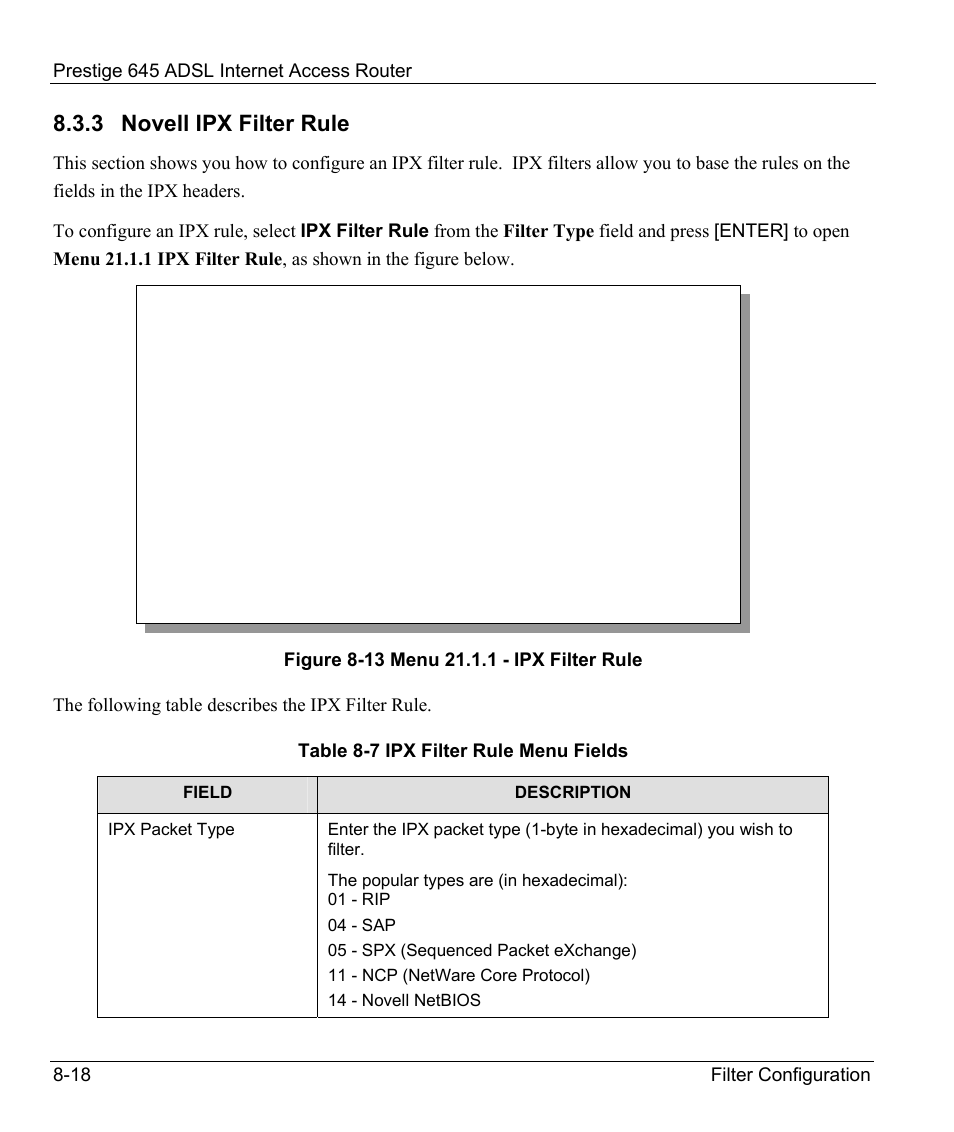3 novell ipx filter rule | ZyXEL Communications Prestige 645R User Manual | Page 117 / 180