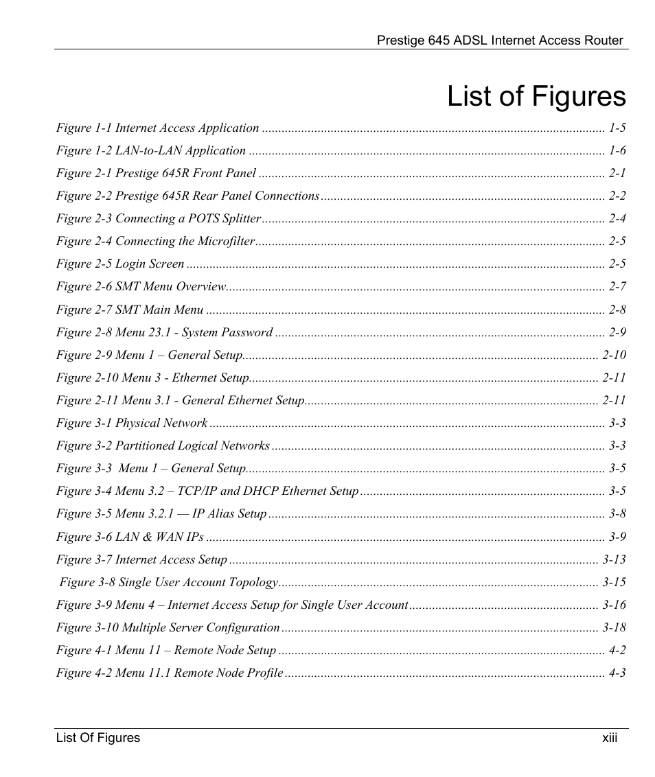 List of figures | ZyXEL Communications Prestige 645R User Manual | Page 13 / 180
