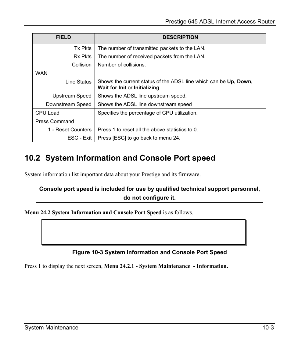 System information and console port speed, Viewing error log, Syslog | 2 system information and console port speed | ZyXEL Communications Prestige 645R User Manual | Page 134 / 180