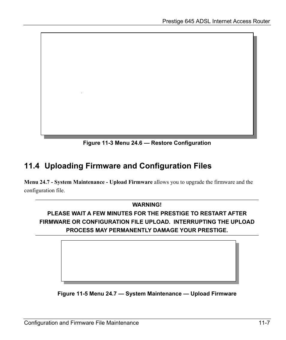 Uploading firmware and configuration files, Using the ftp command from the dos prompt example, 4 uploading firmware and configuration files | ZyXEL Communications Prestige 645R User Manual | Page 148 / 180