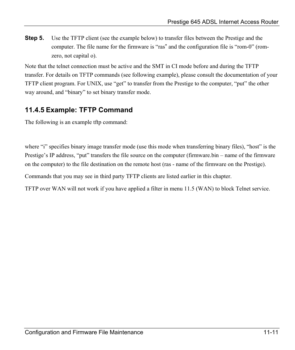 5 example: tftp command | ZyXEL Communications Prestige 645R User Manual | Page 152 / 180