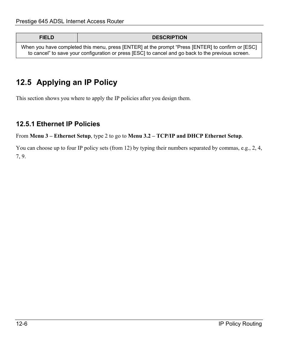 Applying an ip policy, 5 applying an ip policy, 1 ethernet ip policies | ZyXEL Communications Prestige 645R User Manual | Page 159 / 180