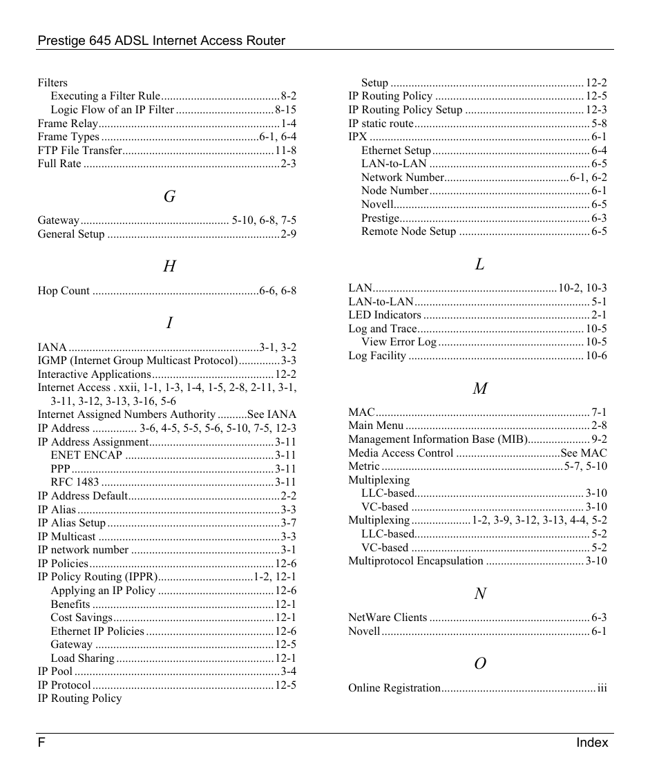 ZyXEL Communications Prestige 645R User Manual | Page 177 / 180