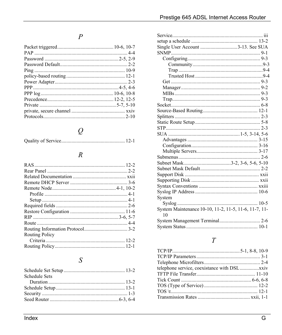 ZyXEL Communications Prestige 645R User Manual | Page 178 / 180