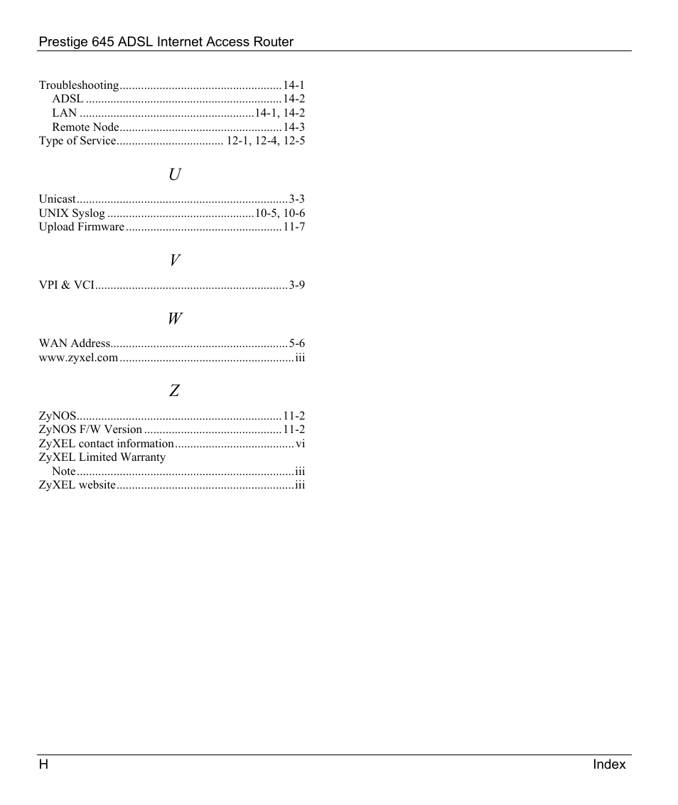 ZyXEL Communications Prestige 645R User Manual | Page 179 / 180