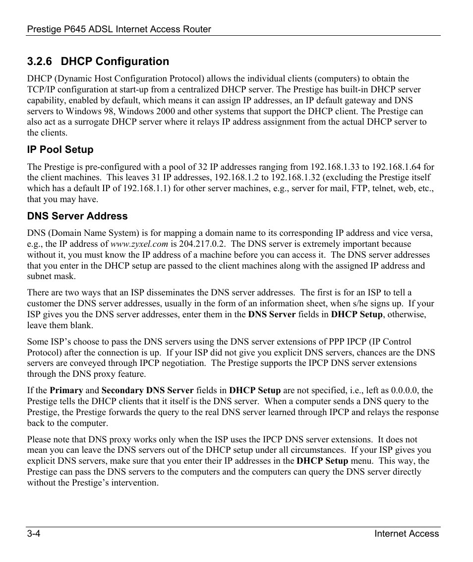 Dhcp configuration | ZyXEL Communications Prestige 645R User Manual | Page 46 / 180