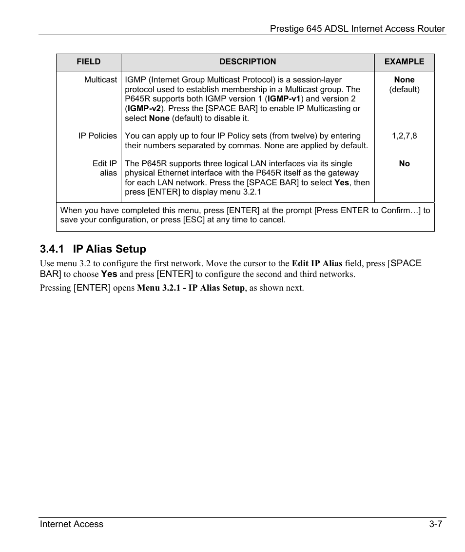 Ip alias setup, 1 ip alias setup | ZyXEL Communications Prestige 645R User Manual | Page 49 / 180