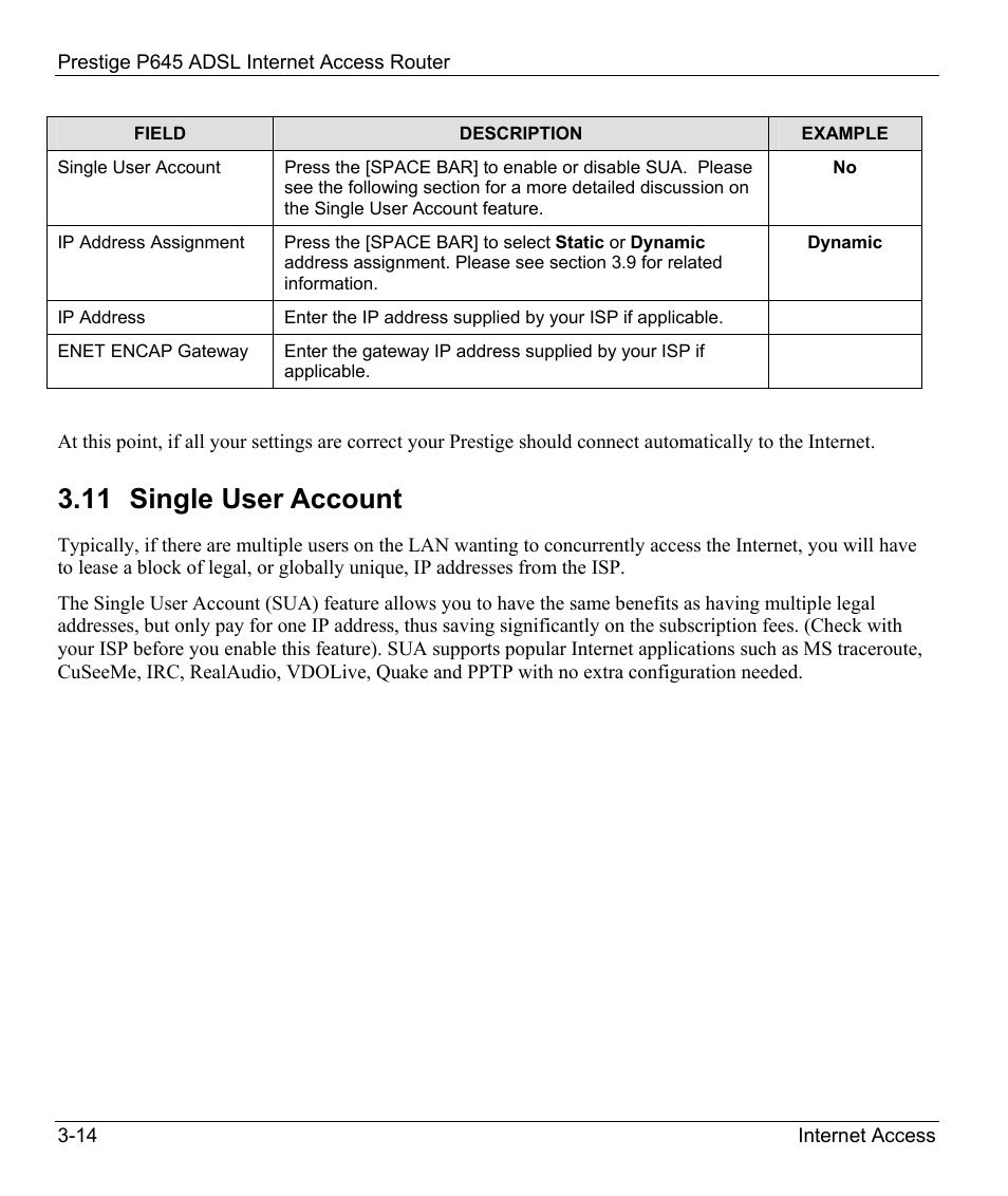 Single user account, 11 single user account | ZyXEL Communications Prestige 645R User Manual | Page 56 / 180