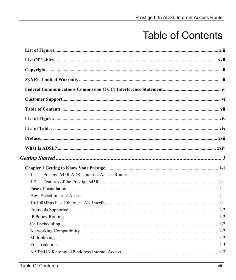 ZyXEL Communications Prestige 645R User Manual | Page 7 / 180