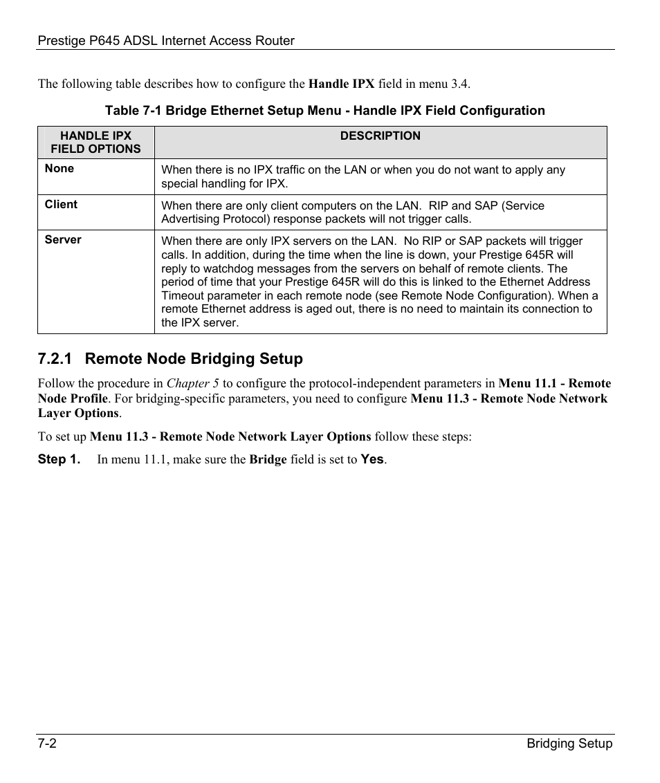 Remote node bridging setup, 1 remote node bridging setup | ZyXEL Communications Prestige 645R User Manual | Page 94 / 180