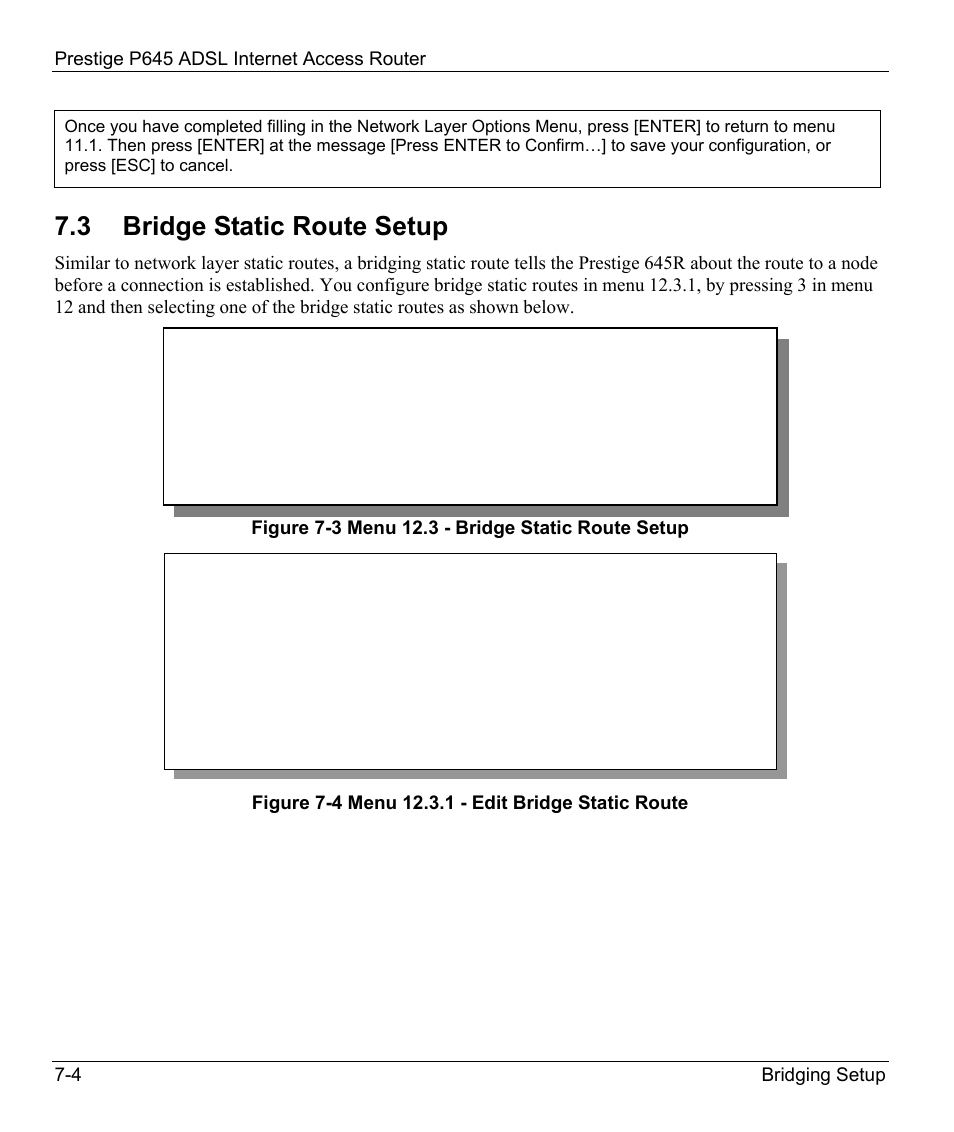 Bridge static route setup, 3 bridge static route setup | ZyXEL Communications Prestige 645R User Manual | Page 96 / 180