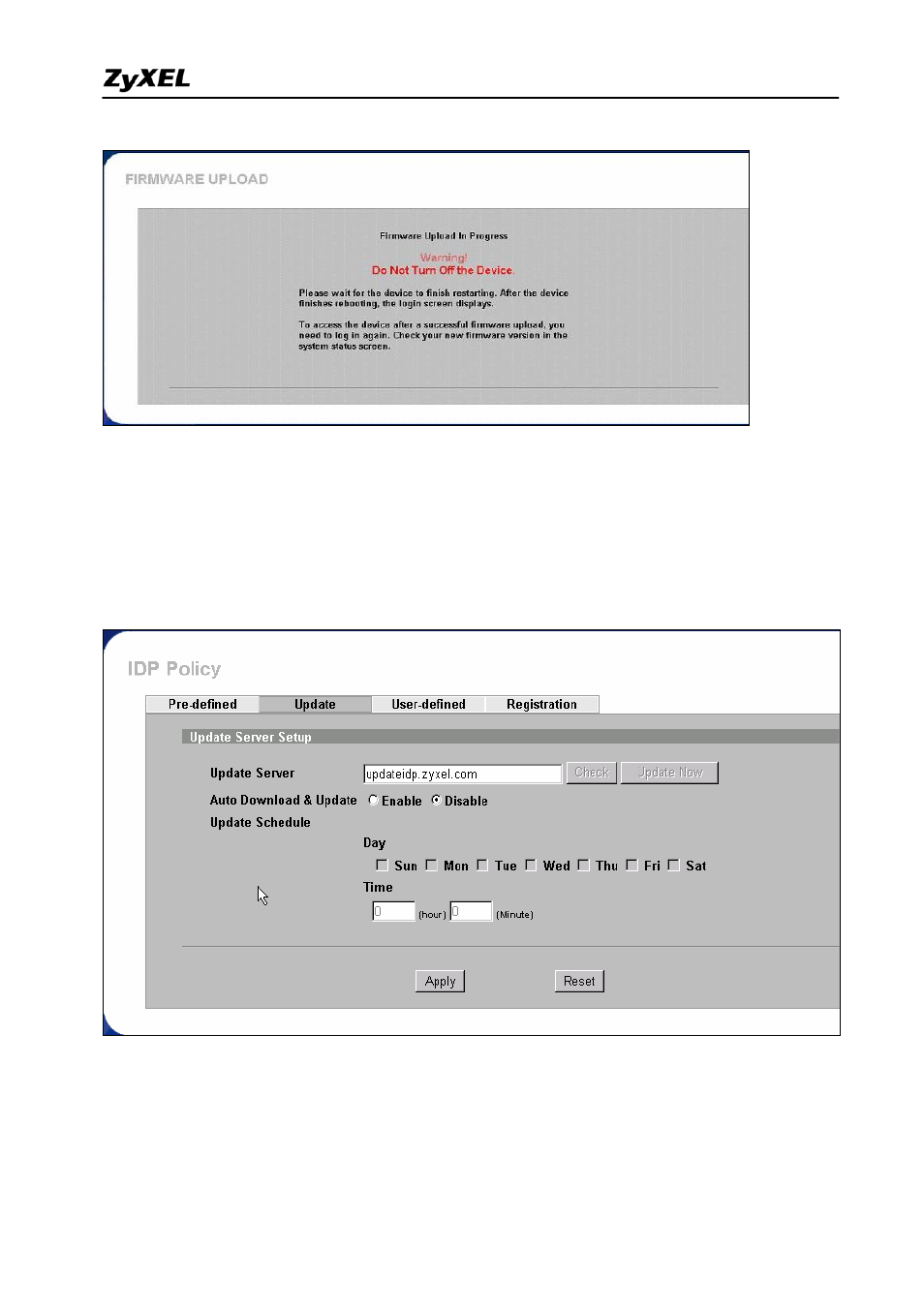 Signature update | ZyXEL Communications ZYWALL IDP 10 User Manual | Page 17 / 42