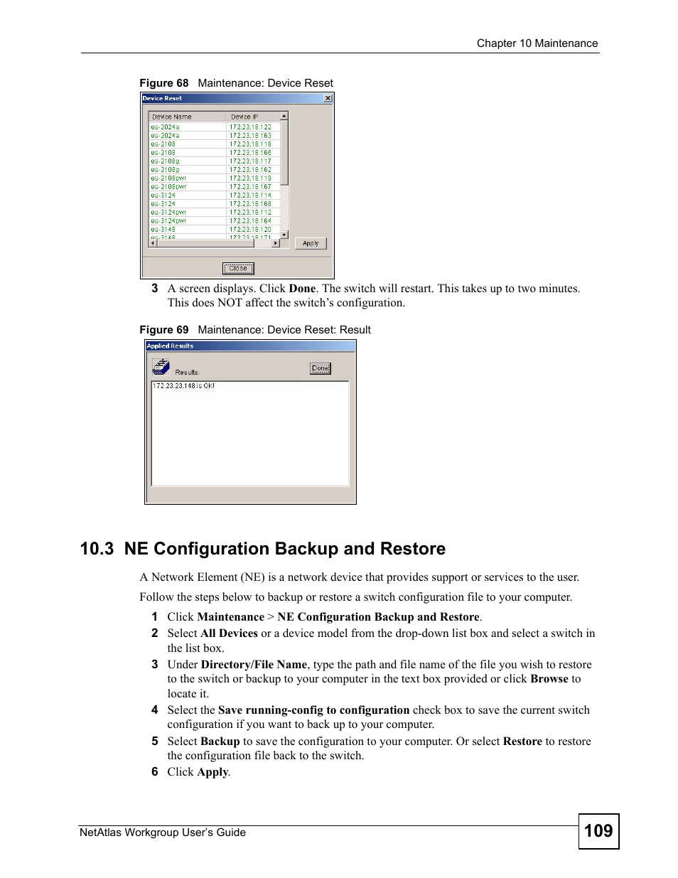 3 ne configuration backup and restore | ZyXEL Communications Version 1.03 User Manual | Page 109 / 242