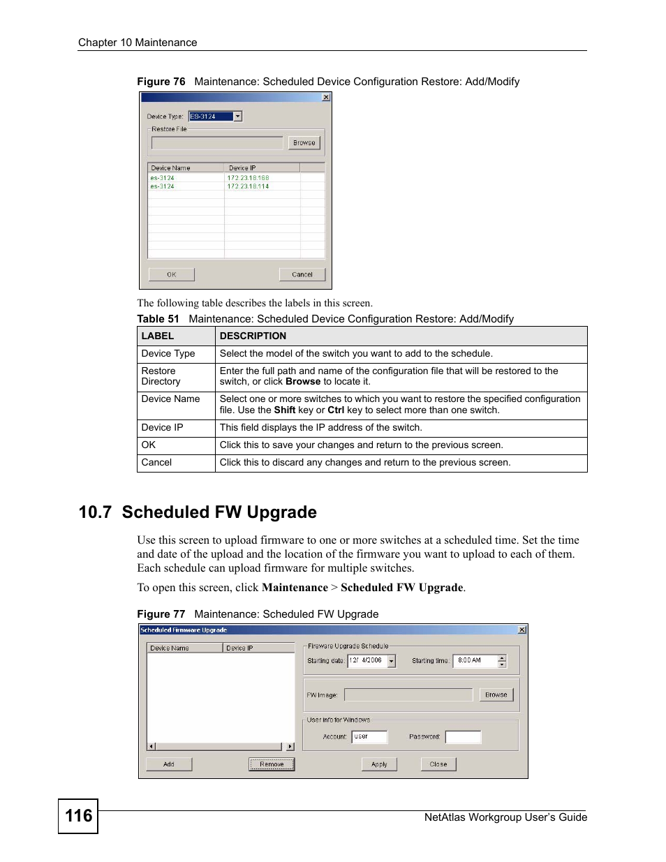 7 scheduled fw upgrade | ZyXEL Communications Version 1.03 User Manual | Page 116 / 242