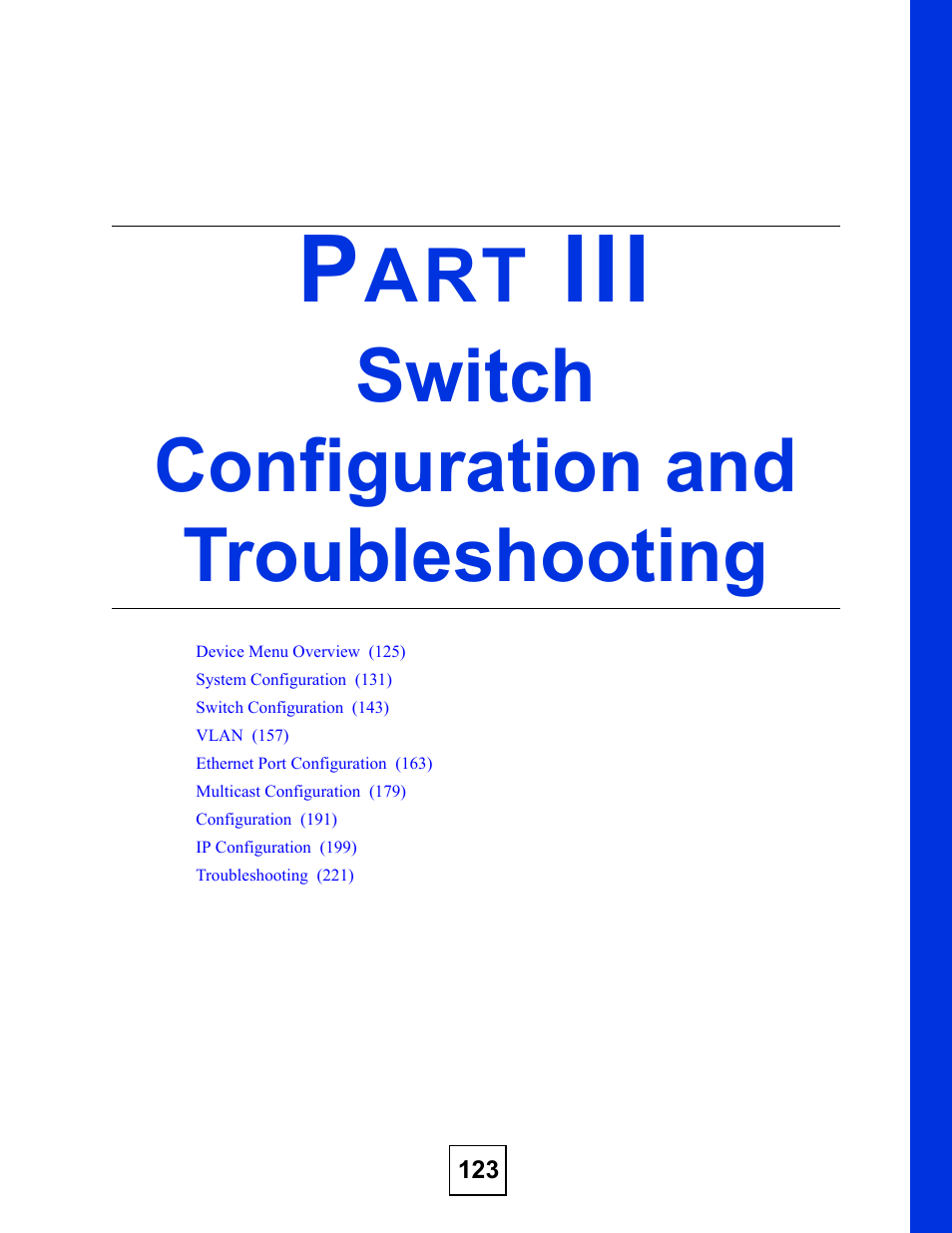 Switch configuration and troubleshooting, Part iii: switch configuration and troubleshooting | ZyXEL Communications Version 1.03 User Manual | Page 123 / 242