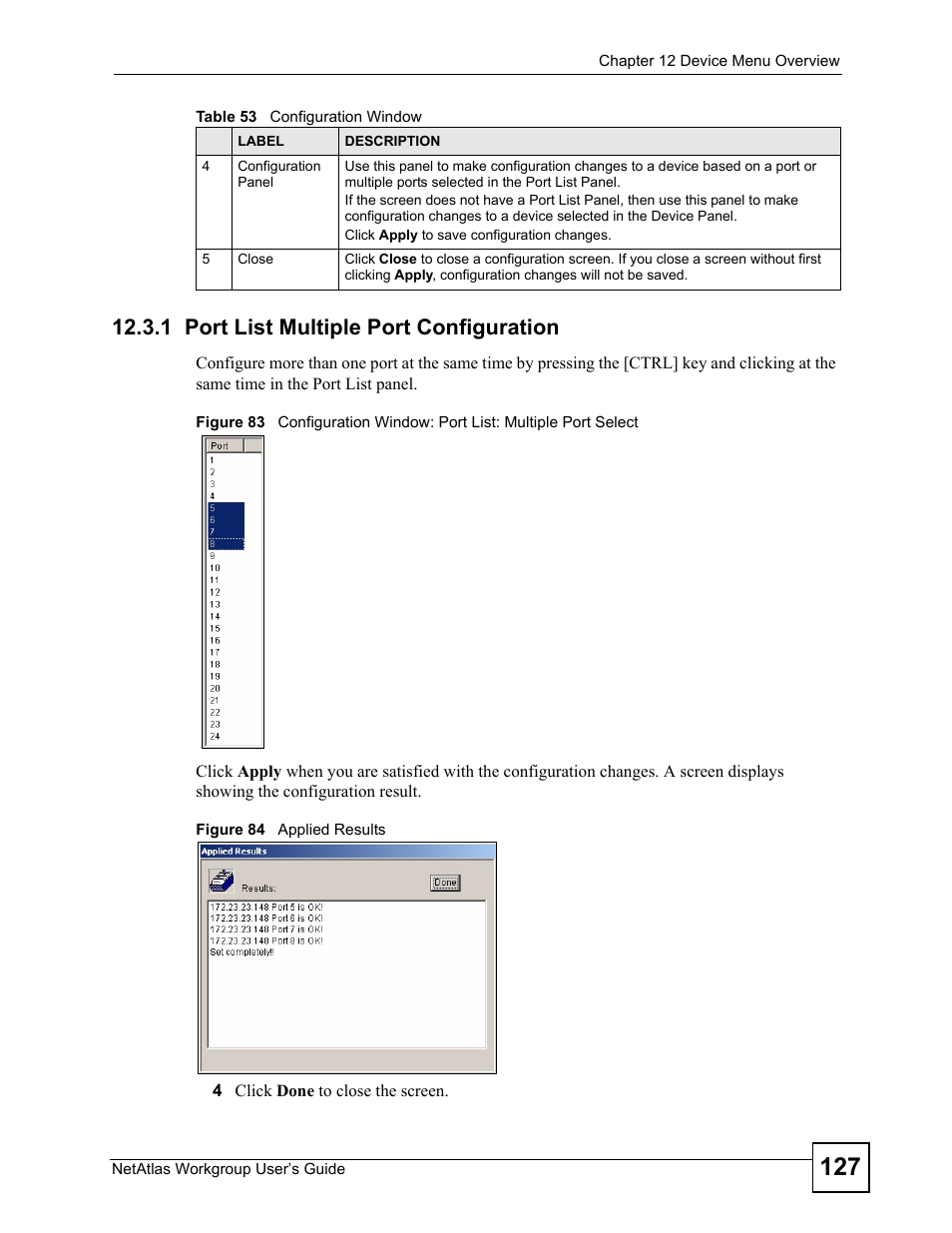 1 port list multiple port configuration | ZyXEL Communications Version 1.03 User Manual | Page 127 / 242