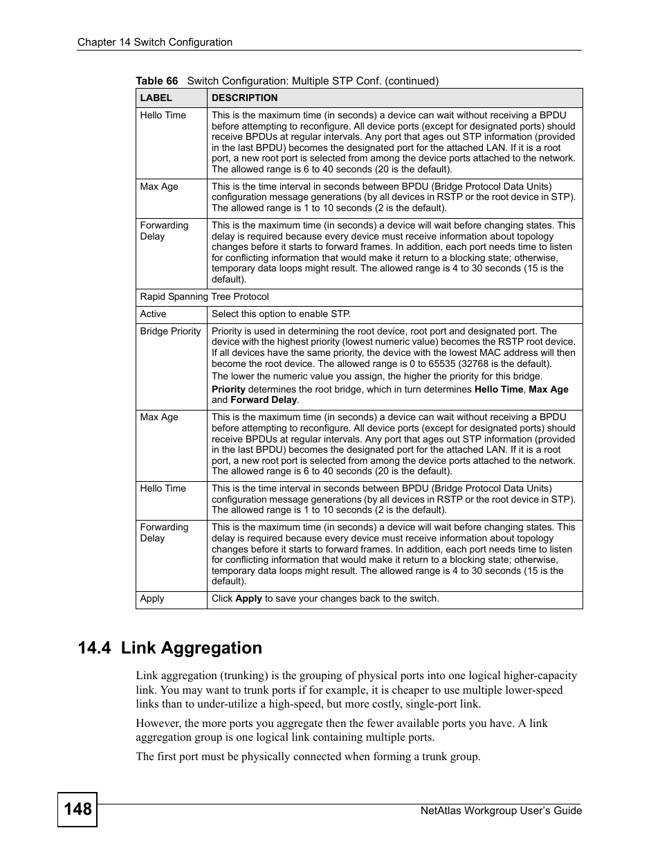 4 link aggregation | ZyXEL Communications Version 1.03 User Manual | Page 148 / 242