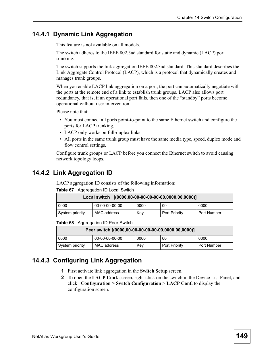1 dynamic link aggregation, 2 link aggregation id, 3 configuring link aggregation | ZyXEL Communications Version 1.03 User Manual | Page 149 / 242