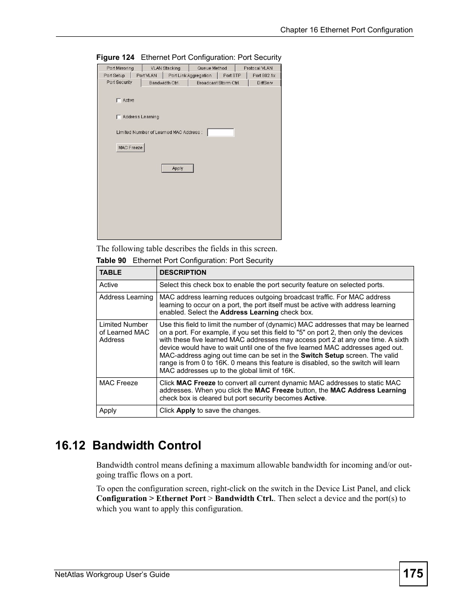 12 bandwidth control | ZyXEL Communications Version 1.03 User Manual | Page 175 / 242
