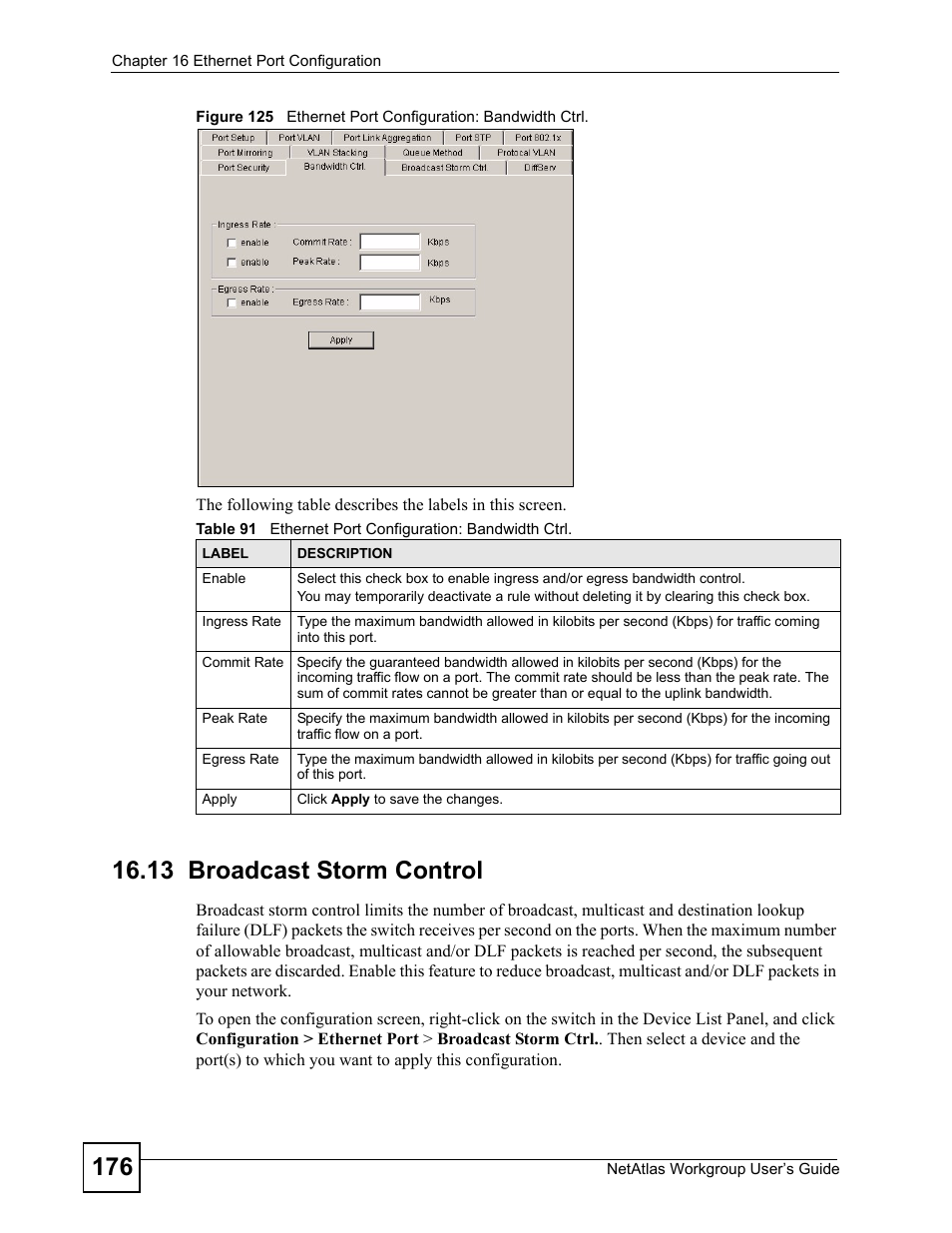13 broadcast storm control | ZyXEL Communications Version 1.03 User Manual | Page 176 / 242