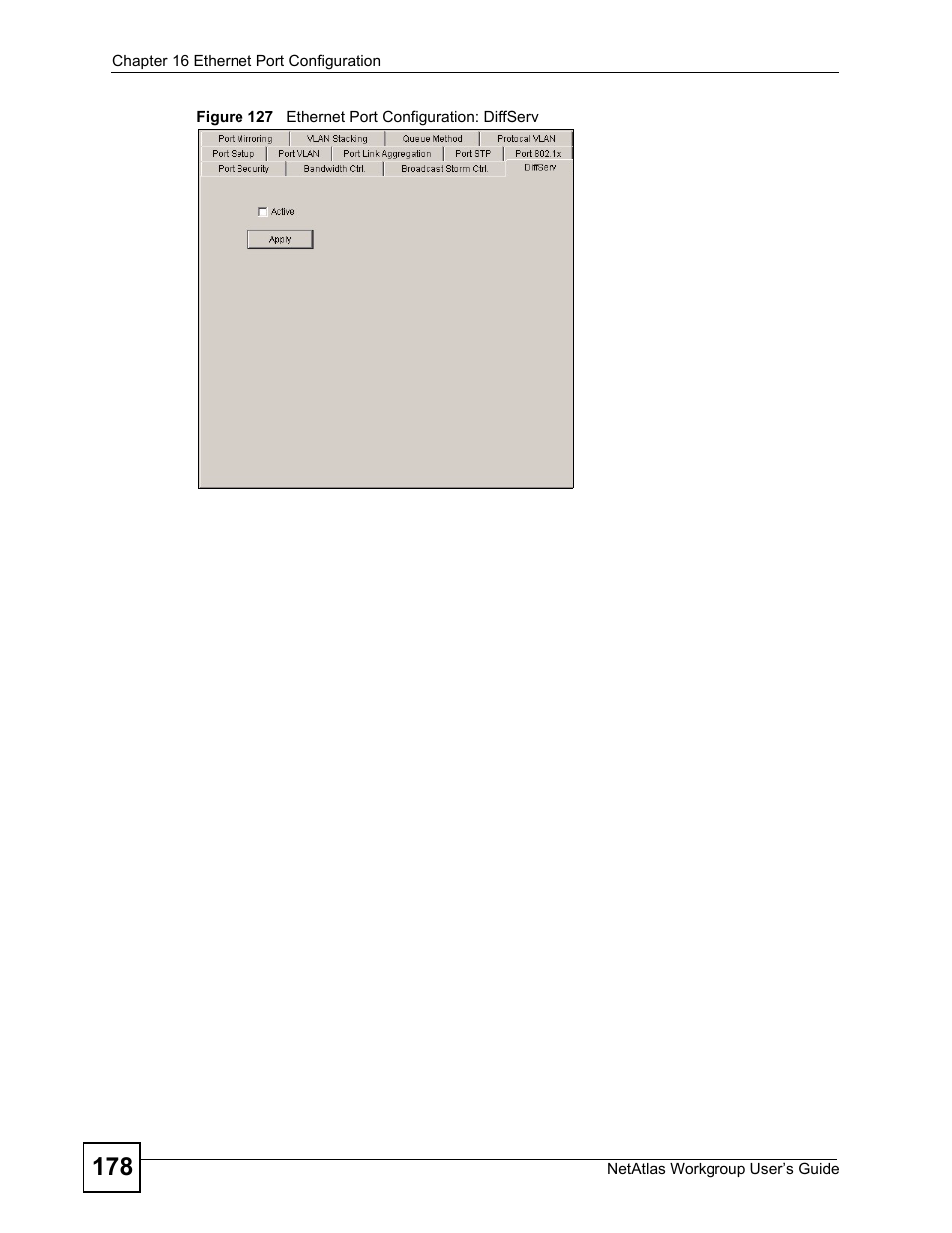 Figure 127 ethernet port configuration: diffserv | ZyXEL Communications Version 1.03 User Manual | Page 178 / 242