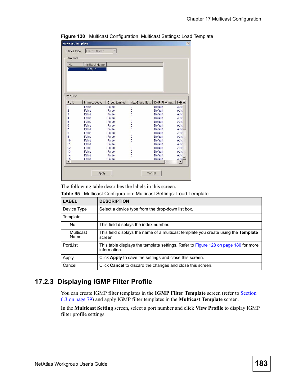 3 displaying igmp filter profile | ZyXEL Communications Version 1.03 User Manual | Page 183 / 242