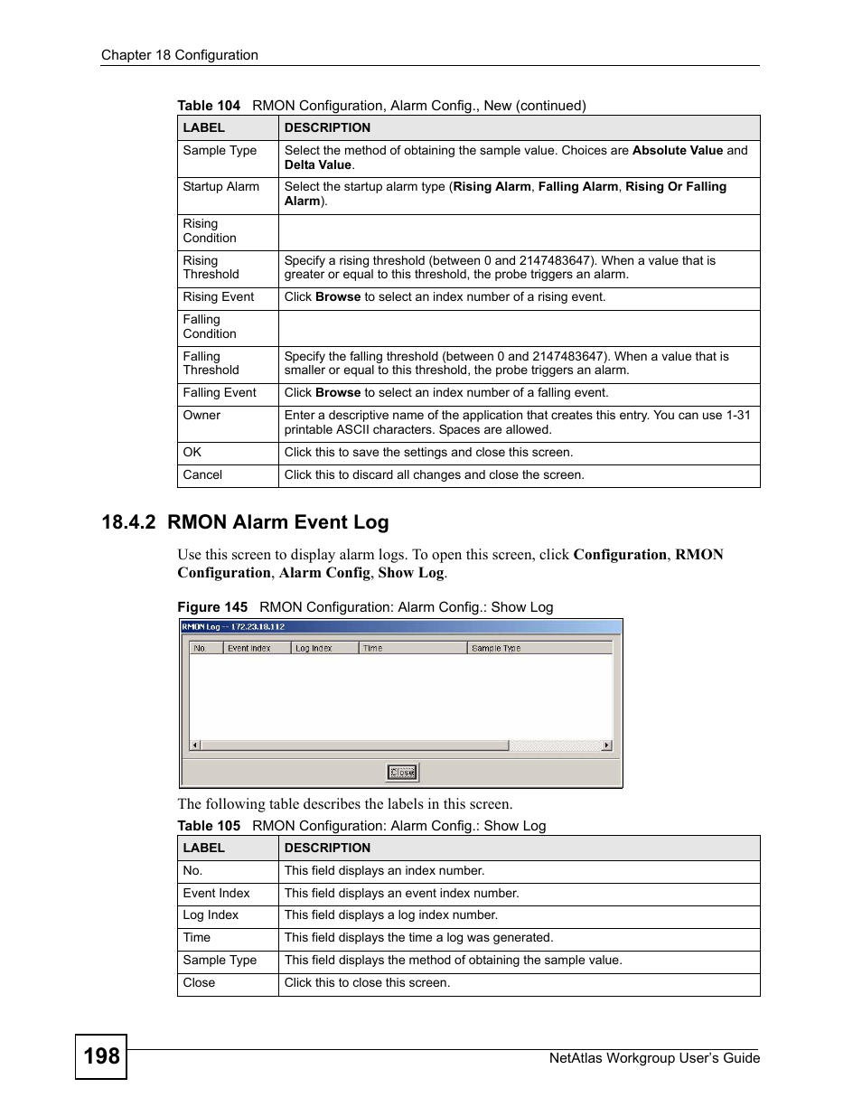 2 rmon alarm event log | ZyXEL Communications Version 1.03 User Manual | Page 198 / 242